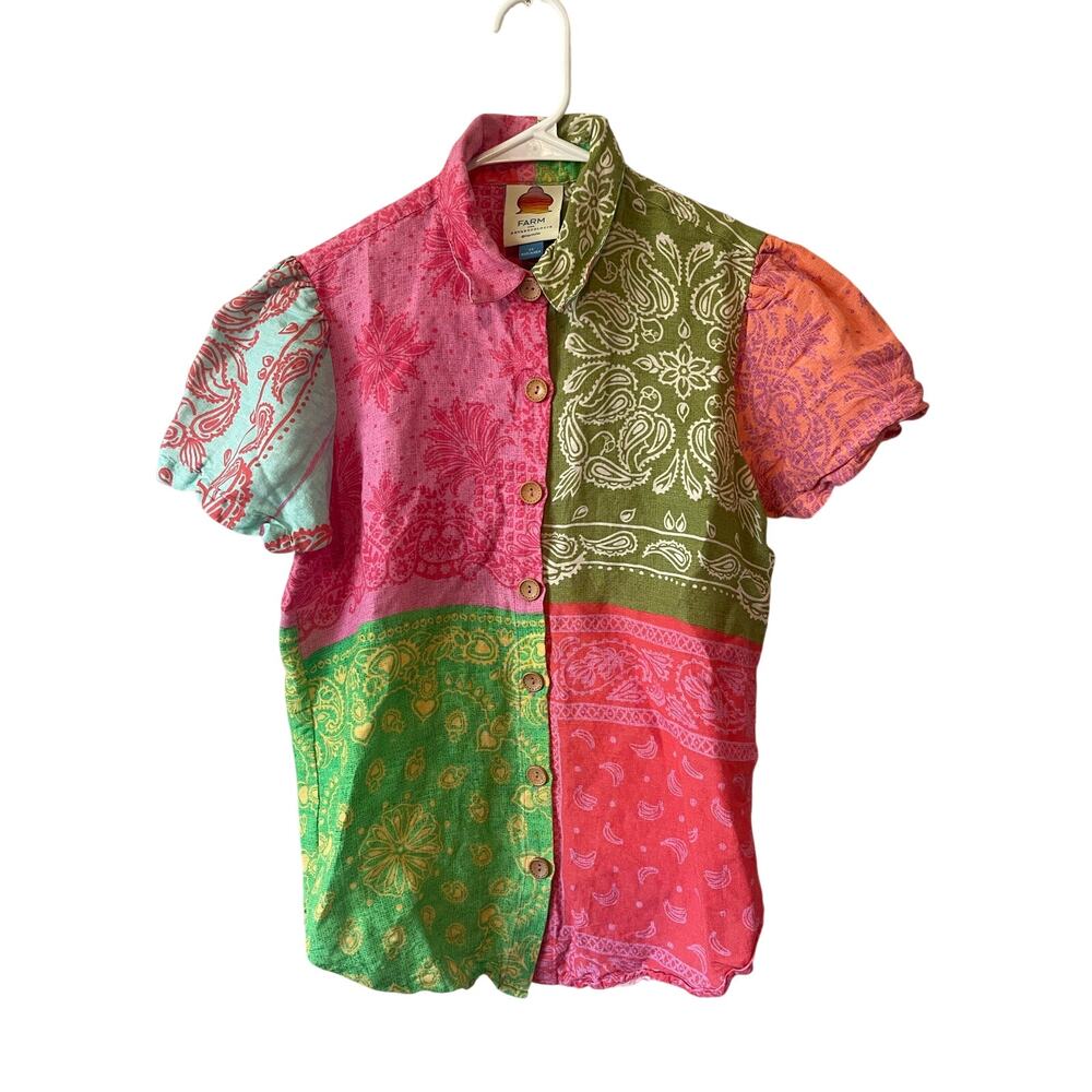 FARM Rio x Anthropologie surf shirt button up patchwork size XS